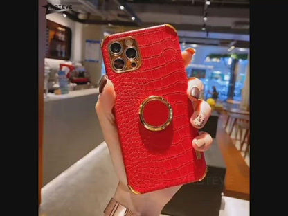 Gold Electroplated Crocodile Pattern Case With Ring Stand For Samsung Models| Galaxy S10 +++