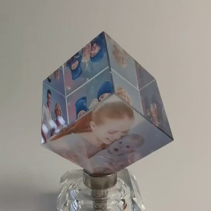 Custom Rotating Crystal Glass Cube Picture Frame