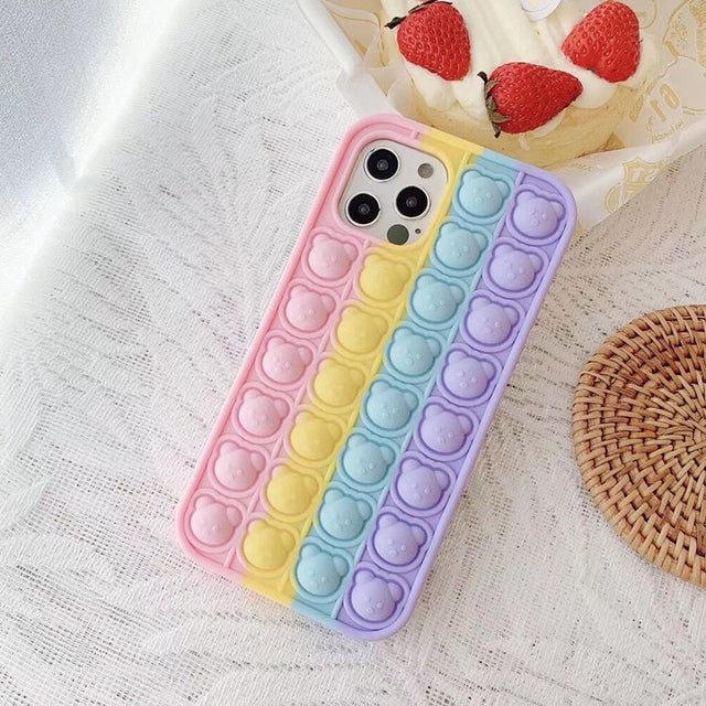 iPhone Fidget Toy Push  Bubble Stress Relief Case | Rainbow Silicone Fidget Case | iPhone 11 +++