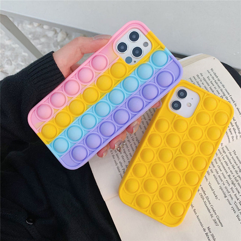 iPhone Fidget Toy Push  Bubble Stress Relief Case | Rainbow Silicone Fidget Case | iPhone 11 +++