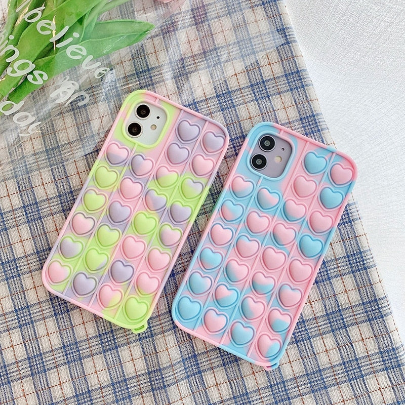 iPhone Fidget Toy Push  Bubble Stress Relief Case | Rainbow Silicone Fidget Case | iPhone 11 +++