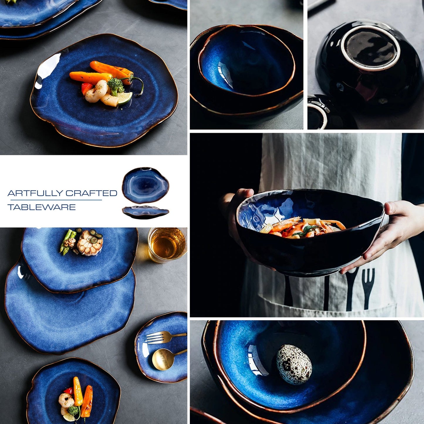 Artfully Shaped 1/2/4 Person Tableware | Blue Colored Ceramic Dinner Set | Irregular Shape Dinner Set - City2CityWorld
