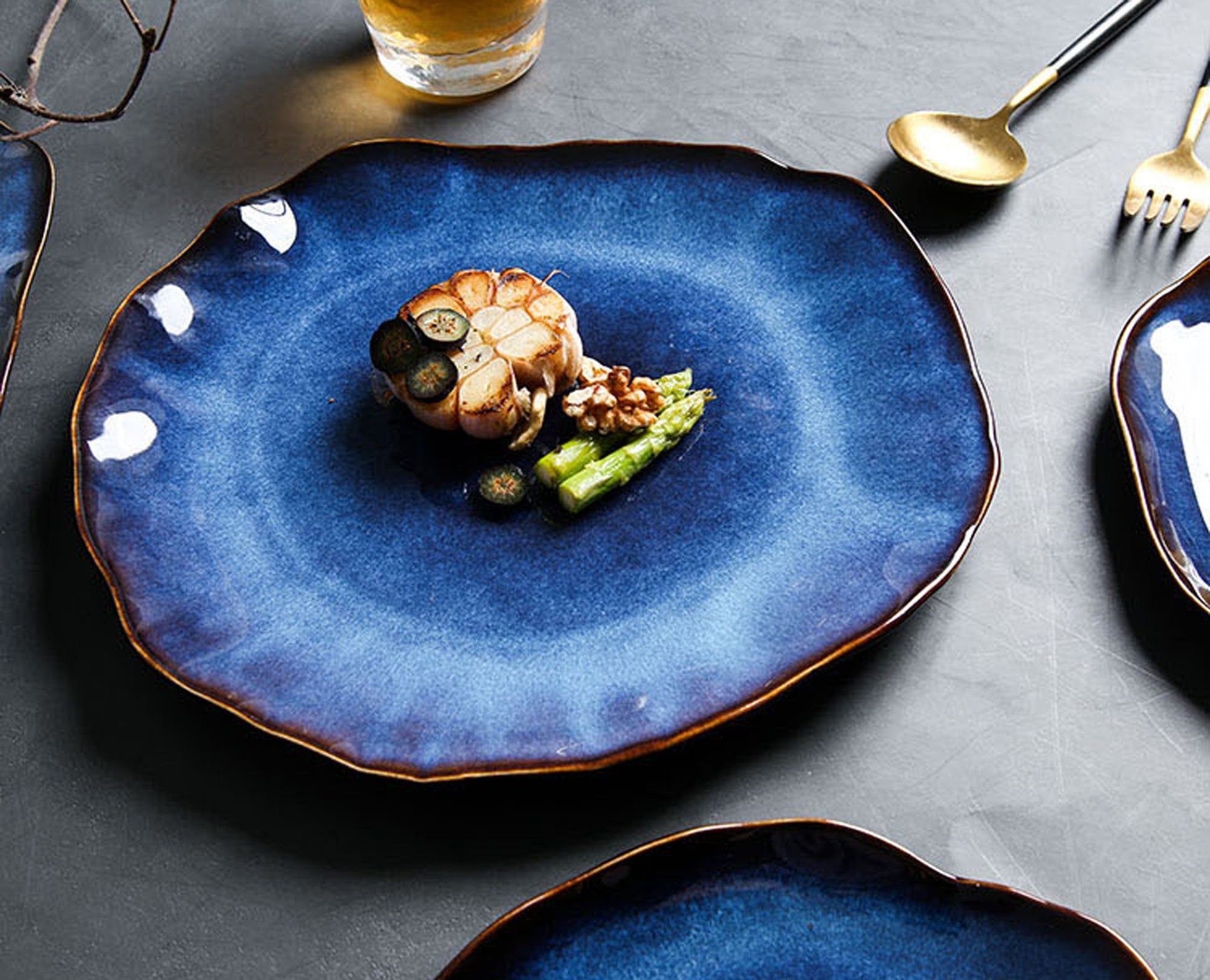 Artfully Shaped 1/2/4 Person Tableware | Blue Colored Ceramic Dinner Set | Irregular Shape Dinner Set - City2CityWorld