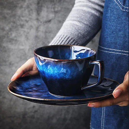 Artfully Shaped Breakfast Set | Blue Colored Ceramic Cup & Saucer Set - City2CityWorld