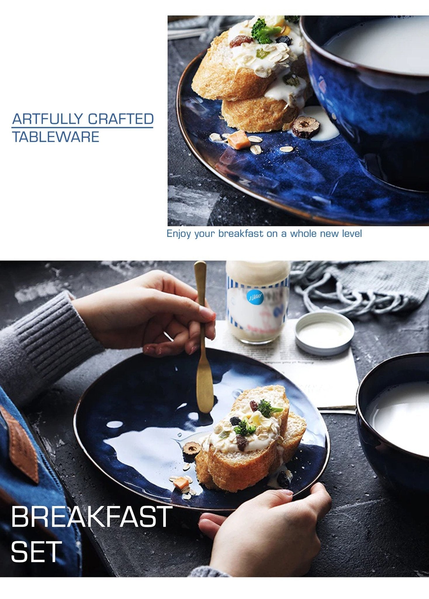 Artfully Shaped Breakfast Set | Blue Colored Ceramic Cup & Saucer Set - City2CityWorld