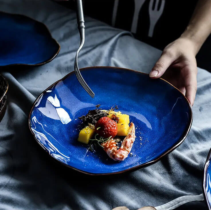 Artfully Shaped Plates & Saucers | Single Piece Blue Colored Ceramic Plates - City2CityWorld