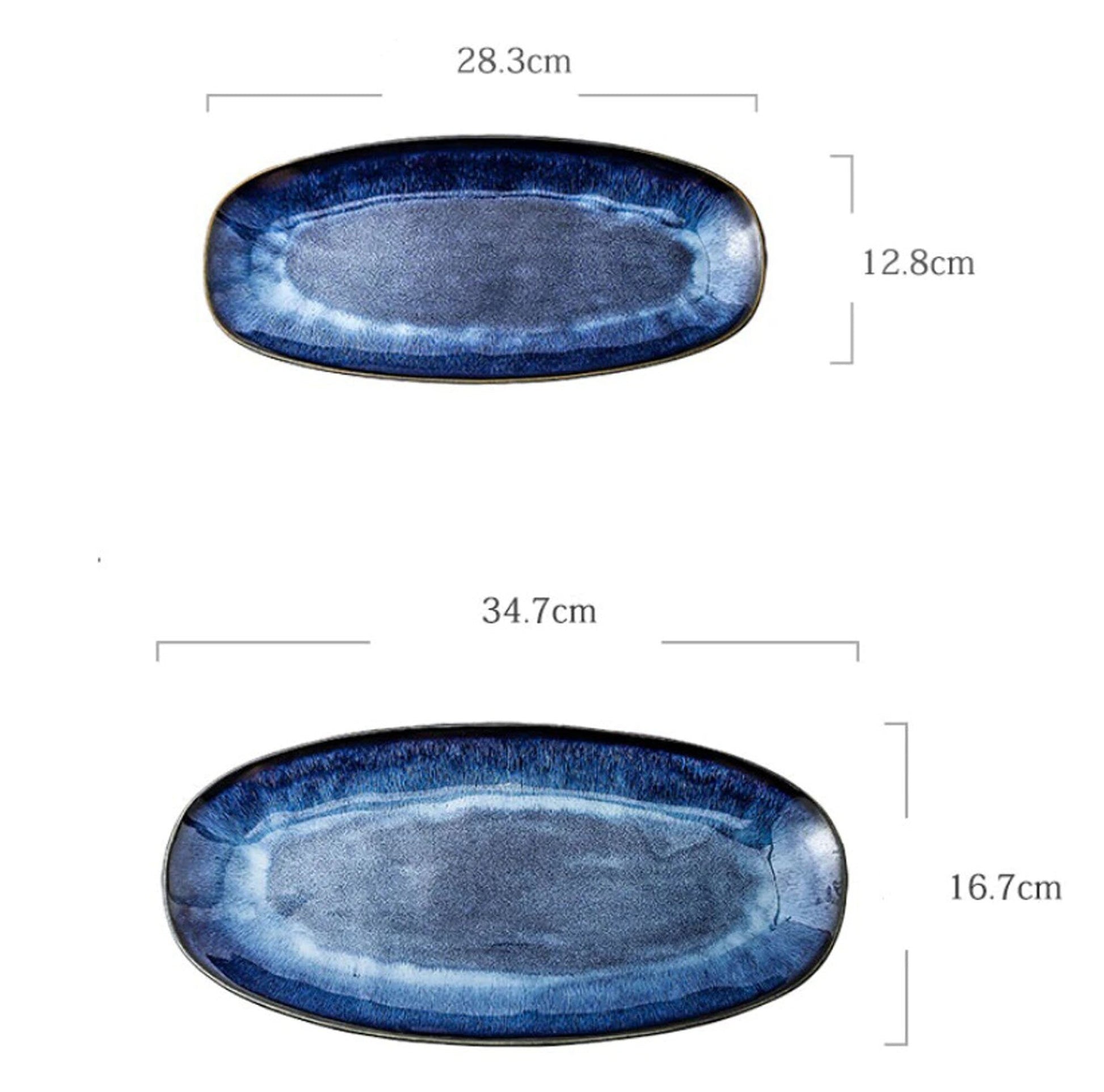 Artfully Shaped Serving Trays | Glazed Blue Long Serving Trays - City2CityWorld