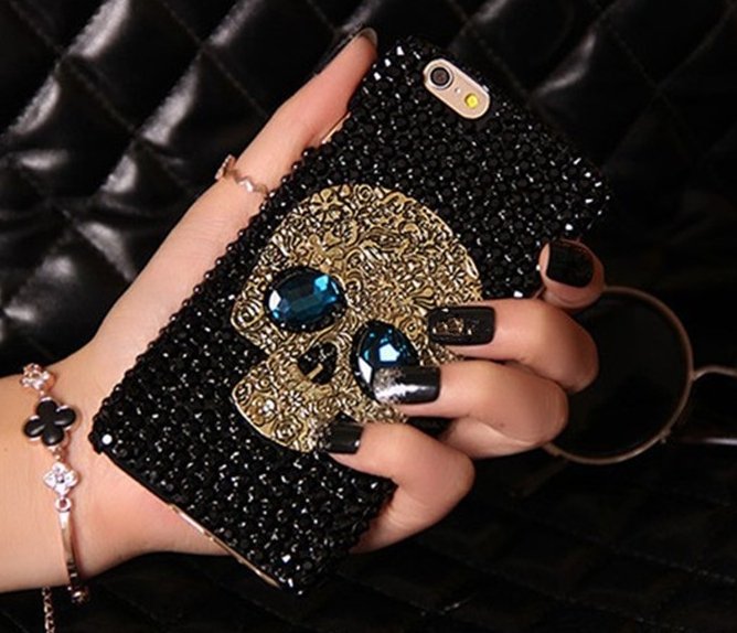 Black Bling Gemstone Skull Phone Case - City2CityWorld