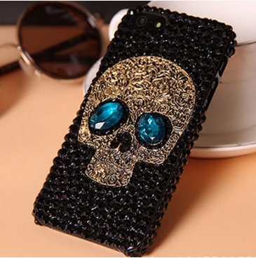 Black Bling Gemstone Skull Phone Case - City2CityWorld