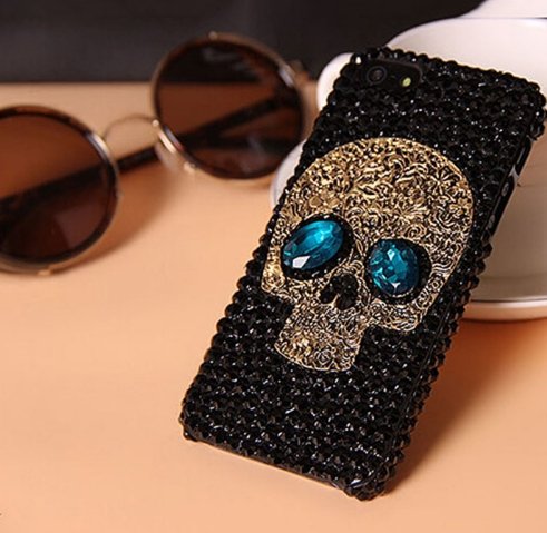 Black Bling Gemstone Skull Phone Case - City2CityWorld