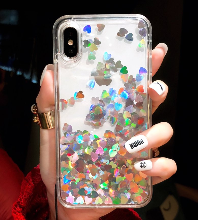 Compatible with Apple, Compatible with Apple , Liquid glitter sandpaper love mobile phone shell 8plus lanyard female models iPhone6s protective cover silicone sleeve - City2CityWorld