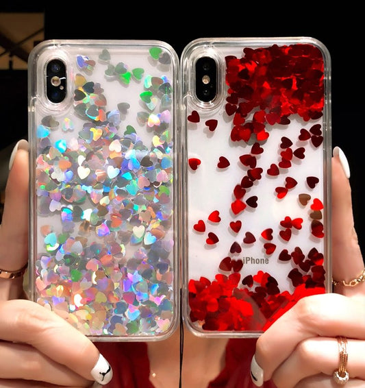 Compatible with Apple, Compatible with Apple , Liquid glitter sandpaper love mobile phone shell 8plus lanyard female models iPhone6s protective cover silicone sleeve - City2CityWorld