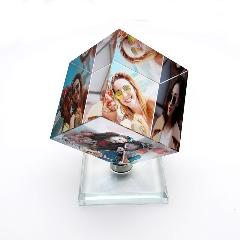 Custom Rotating Crystal Glass Cube Picture Frame - City2CityWorld