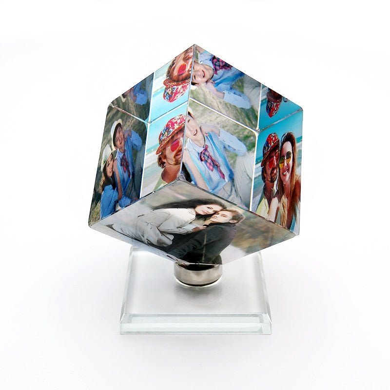 Custom Rotating Crystal Glass Cube Picture Frame - City2CityWorld