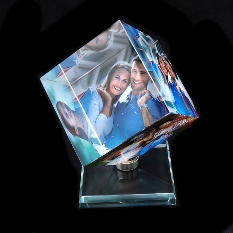 Custom Rotating Crystal Glass Cube Picture Frame - City2CityWorld