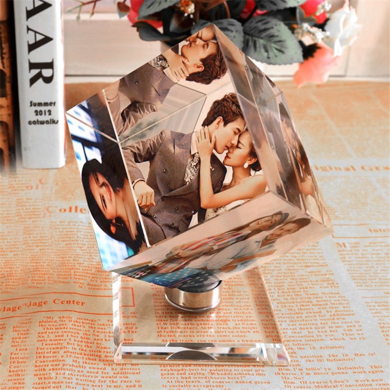 Custom Rotating Crystal Glass Cube Picture Frame - City2CityWorld