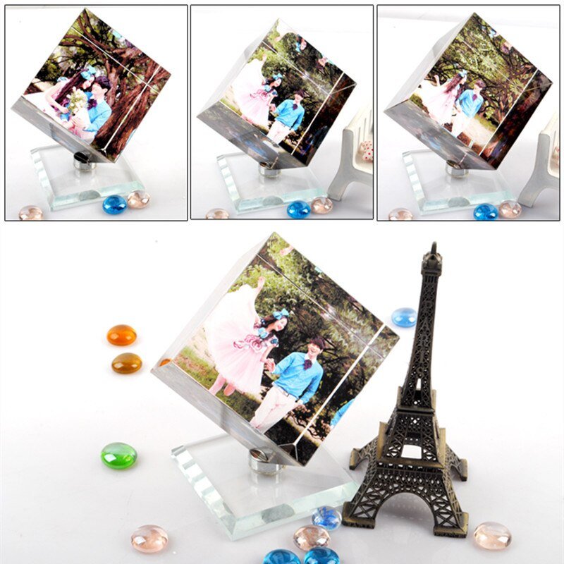 Custom Rotating Crystal Glass Cube Picture Frame - City2CityWorld