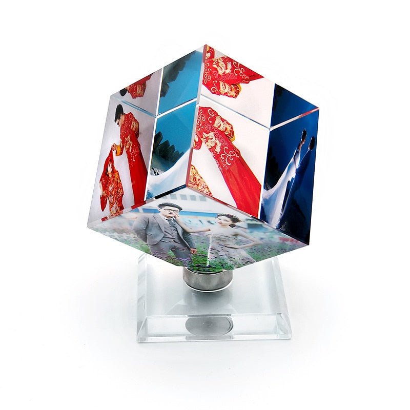 Custom Rotating Crystal Glass Cube Picture Frame - City2CityWorld