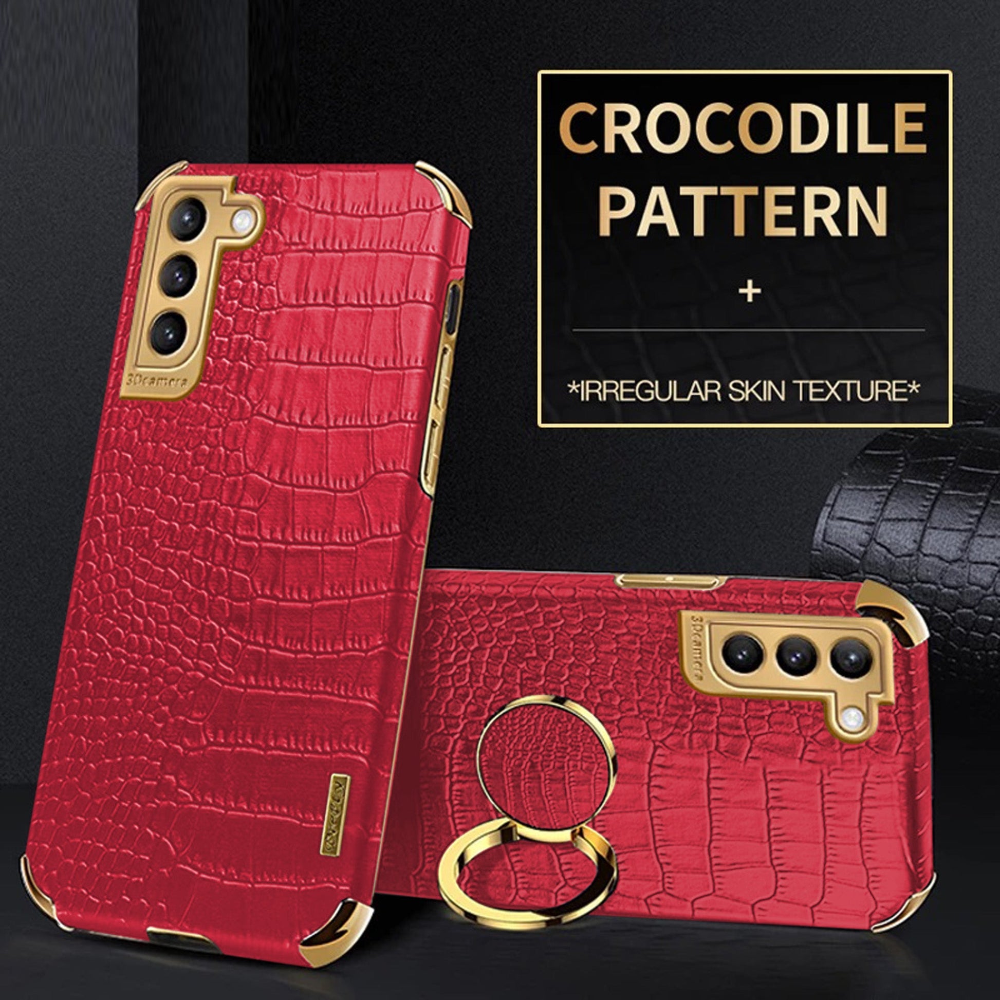 Gold Electroplated Crocodile Pattern Case With Ring Stand For Samsung | Galaxy S20 +++ - City2CityWorld