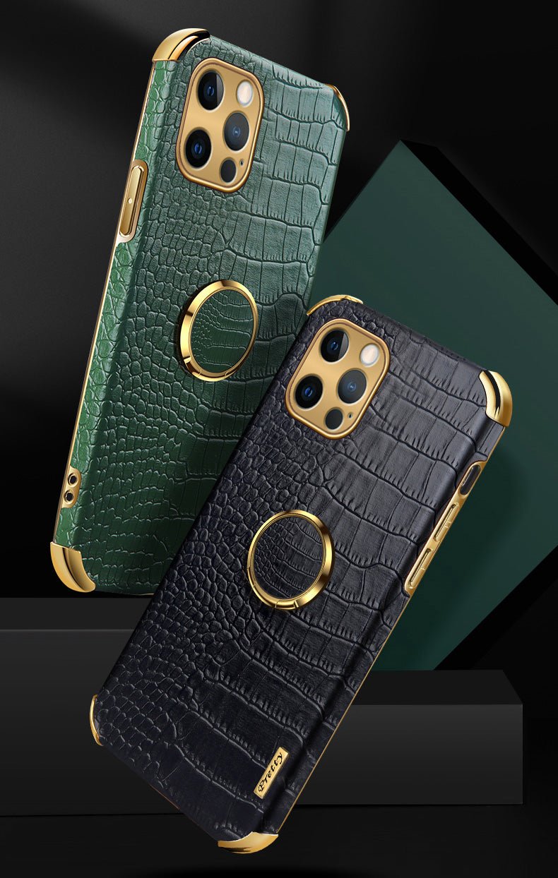 Gold Electroplated Crocodile Pattern Case With Ring Stand For Samsung | Galaxy S20 +++ - City2CityWorld