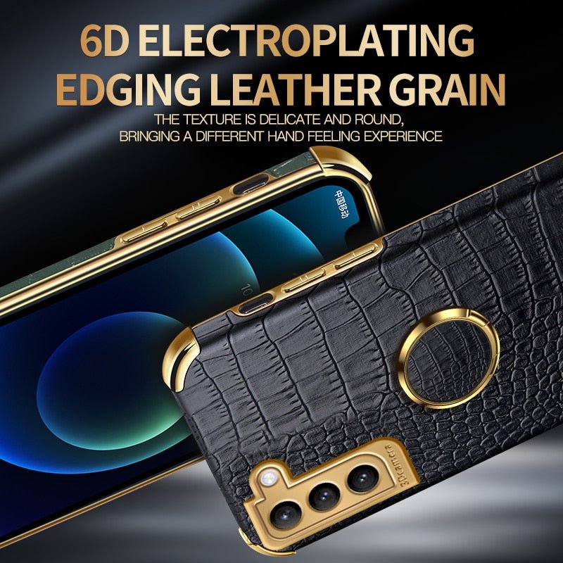 Gold Electroplated Crocodile Pattern Case With Ring Stand For Samsung | Galaxy S20 +++ - City2CityWorld