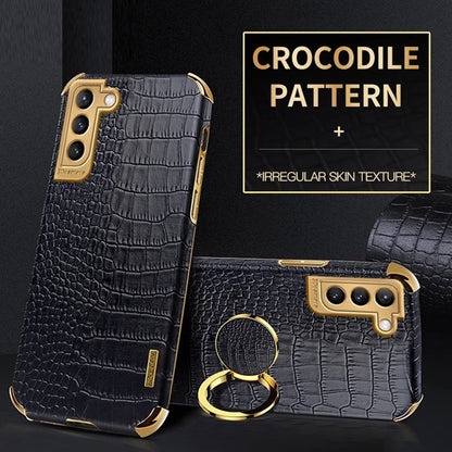 Gold Electroplated Crocodile Pattern Case With Ring Stand For Samsung Models| Galaxy S10 +++ - City2CityWorld