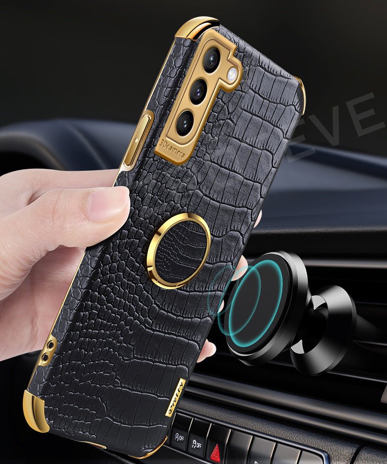 Gold Electroplated Crocodile Pattern Case With Ring Stand For Samsung Models| Galaxy S10 +++ - City2CityWorld