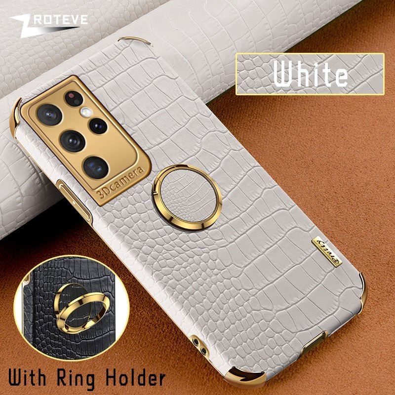 Gold Electroplated Crocodile Pattern Case With Ring Stand For Samsung Models| Galaxy S10 +++ - City2CityWorld