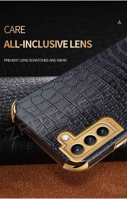 Gold Electroplated Crocodile Pattern Case With Ring Stand For Samsung Models| Galaxy S10 +++ - City2CityWorld