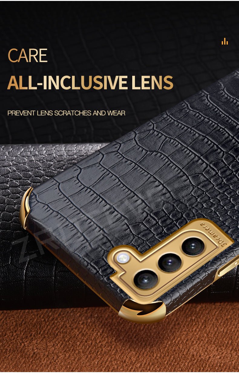 Gold Electroplated Crocodile Pattern Case With Ring Stand For Samsung Models| Galaxy S10 +++ - City2CityWorld