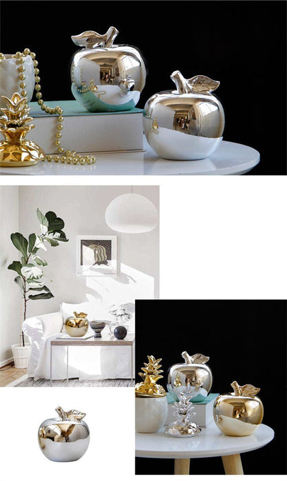 Gold & Silver Plated Ceramic Apples | Nordic Style Home Figurine Ornaments - City2CityWorld