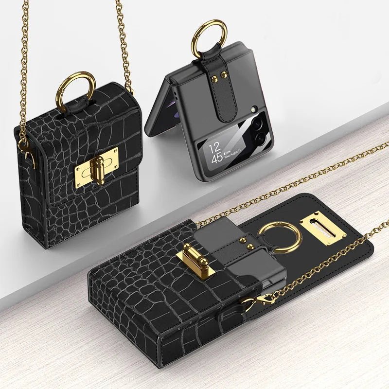 Luxurious Crocodile Vegan Leather Z-Flip Phone Case With Lanyard Combination - City2CityWorld