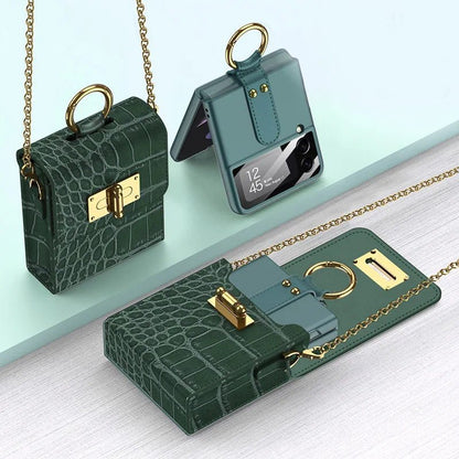 Luxurious Crocodile Vegan Leather Z-Flip Phone Case With Lanyard Combination - City2CityWorld