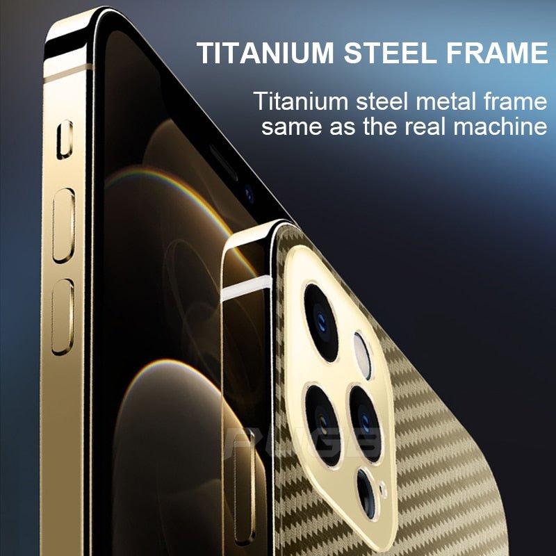 Luxury Titanium Metal Bumper Carbon Fiber Case For iPhone | Shockproof Lens Protection Cover - City2CityWorld