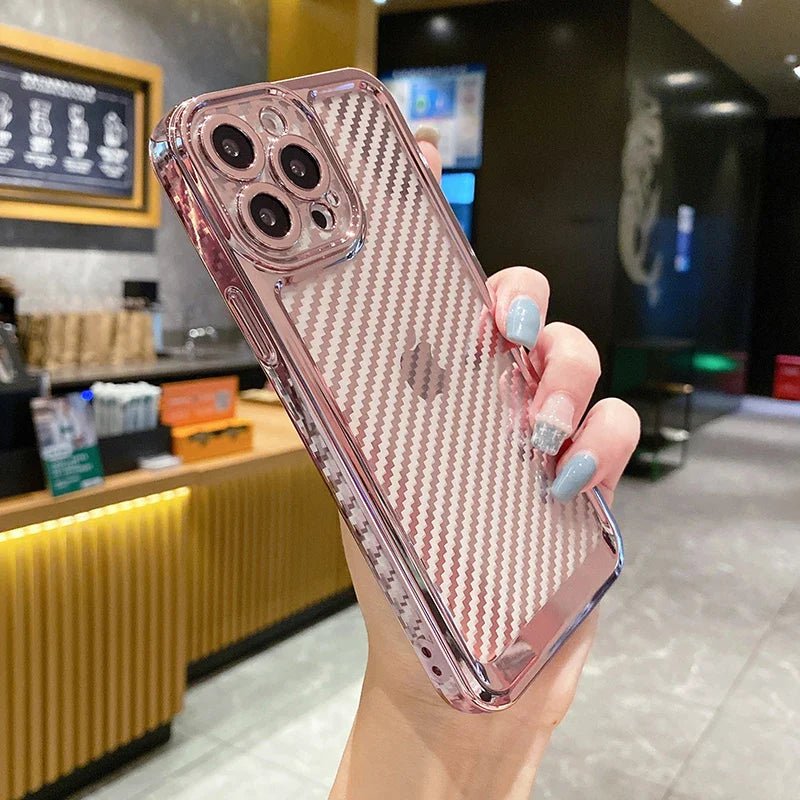 Luxury Transparent Silicone Carbon Fiber Texture Case For iPhone 12 To 14ProMax - City2CityWorld