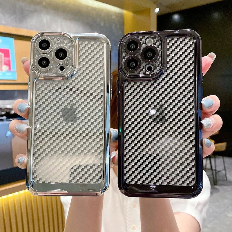 Luxury Transparent Silicone Carbon Fiber Texture Case For iPhone 12 To 14ProMax - City2CityWorld