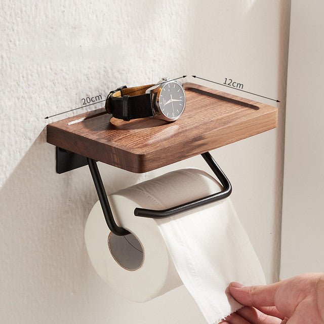 Metal & Wood Toilet Paper Holder | Wall-Mounted Toilet Paper Holder / Shelf - City2CityWorld