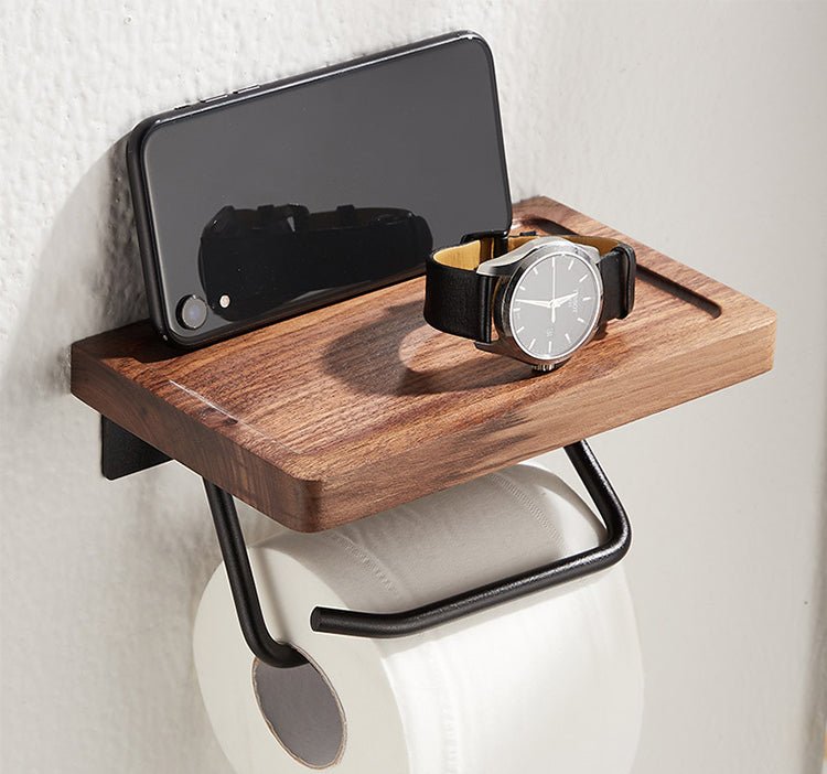 Metal & Wood Toilet Paper Holder | Wall-Mounted Toilet Paper Holder / Shelf - City2CityWorld