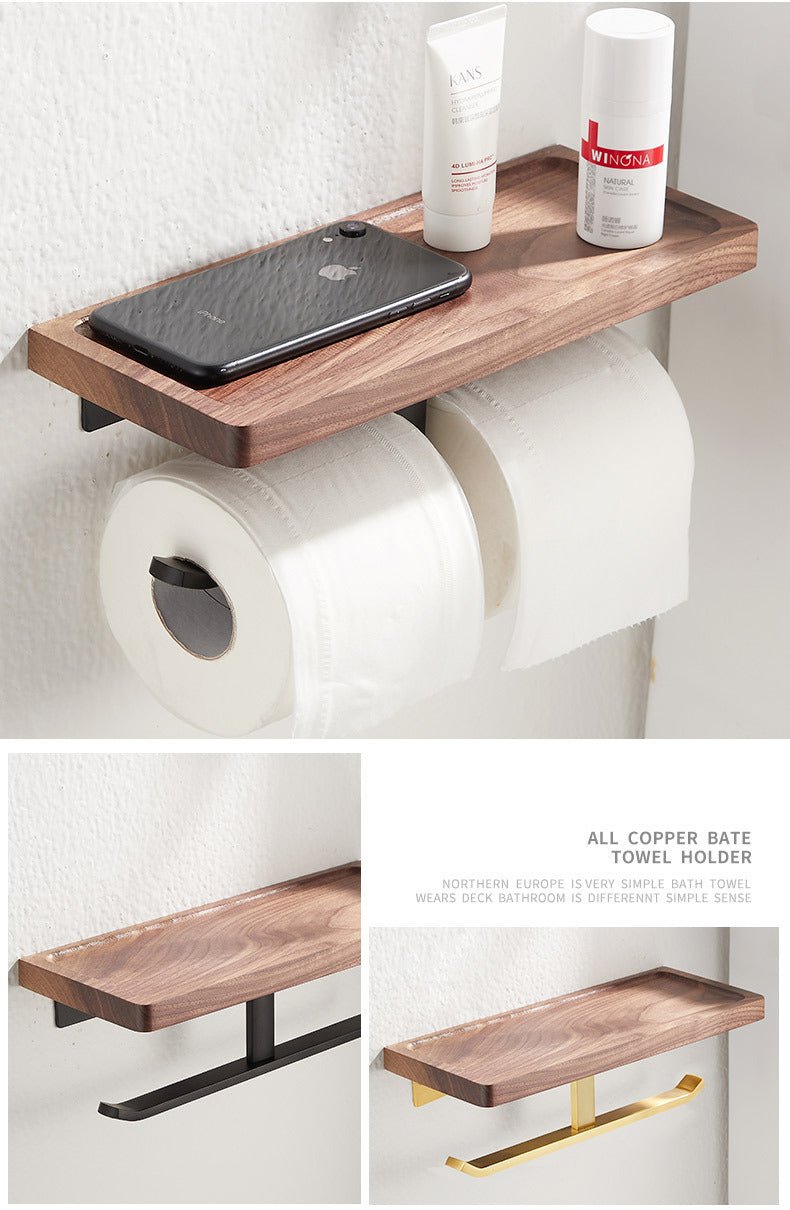 Metal & Wood Toilet Paper Holder | Wall-Mounted Toilet Paper Holder / Shelf - City2CityWorld