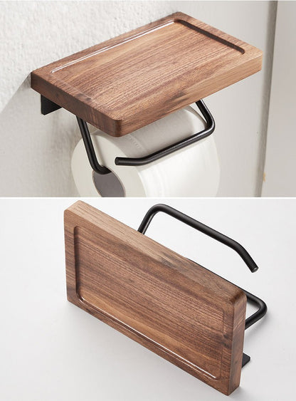 Metal & Wood Toilet Paper Holder | Wall-Mounted Toilet Paper Holder / Shelf - City2CityWorld