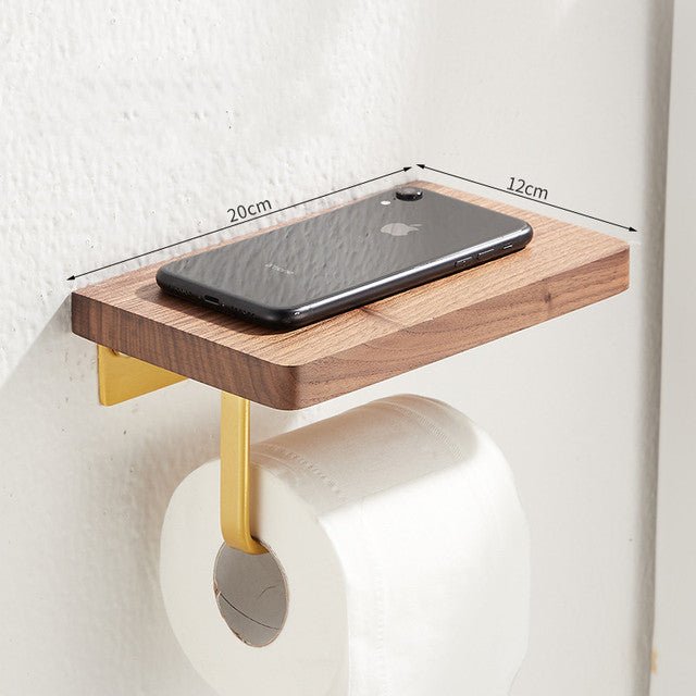 Metal & Wood Toilet Paper Holder | Wall-Mounted Toilet Paper Holder / Shelf - City2CityWorld