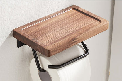 Metal & Wood Toilet Paper Holder | Wall-Mounted Toilet Paper Holder / Shelf - City2CityWorld