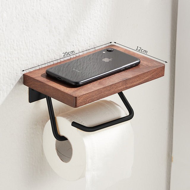 Metal & Wood Toilet Paper Holder | Wall-Mounted Toilet Paper Holder / Shelf - City2CityWorld