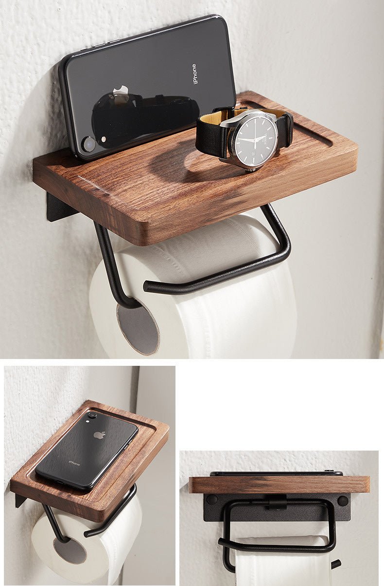 Metal & Wood Toilet Paper Holder | Wall-Mounted Toilet Paper Holder / Shelf - City2CityWorld