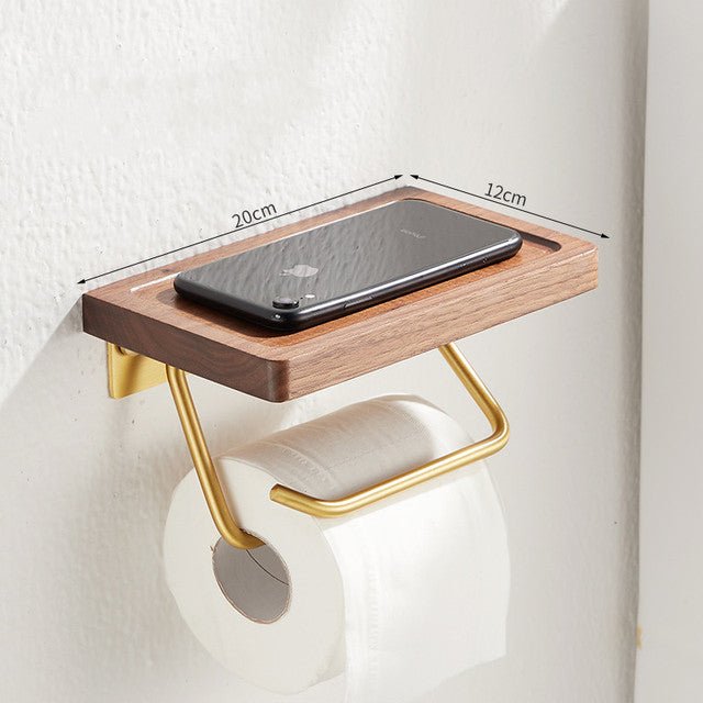 Metal & Wood Toilet Paper Holder | Wall-Mounted Toilet Paper Holder / Shelf - City2CityWorld