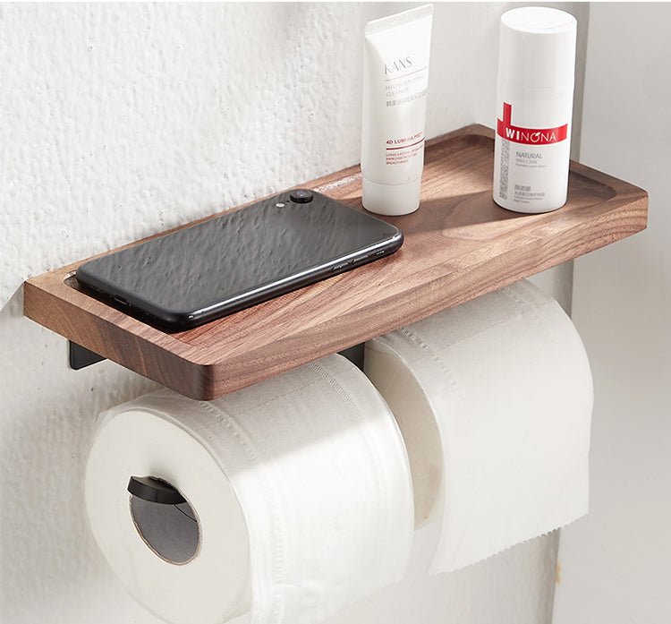 Metal & Wood Toilet Paper Holder | Wall-Mounted Toilet Paper Holder / Shelf - City2CityWorld