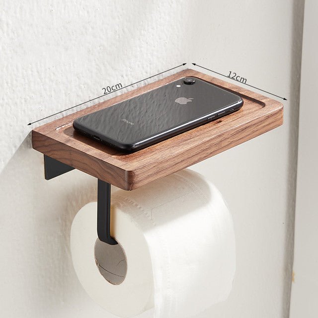 Metal & Wood Toilet Paper Holder | Wall-Mounted Toilet Paper Holder / Shelf - City2CityWorld