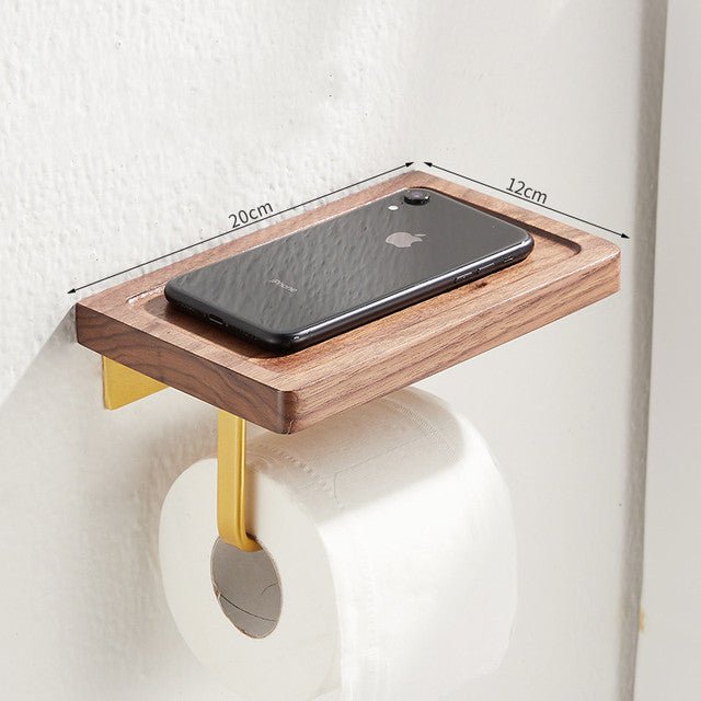 Metal & Wood Toilet Paper Holder | Wall-Mounted Toilet Paper Holder / Shelf - City2CityWorld