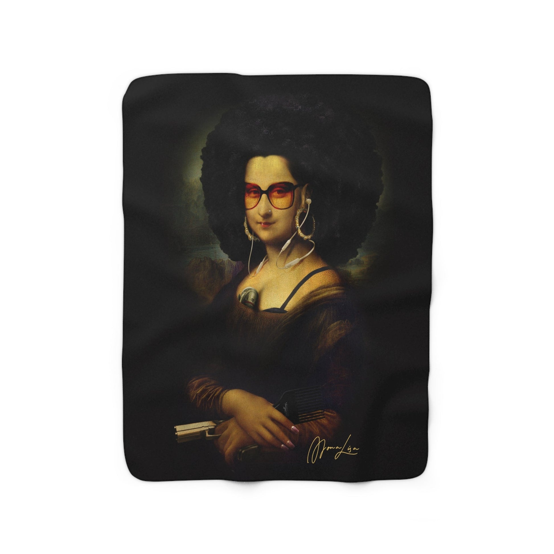 Mona From The Hood Blanket, Modern Lisa Blanket, Afro Mona Lisa, Mona Lisa Afro Blanket, Afro Lisa, Afroliscious, Sherpa Fleece Blanket - City2CityWorld