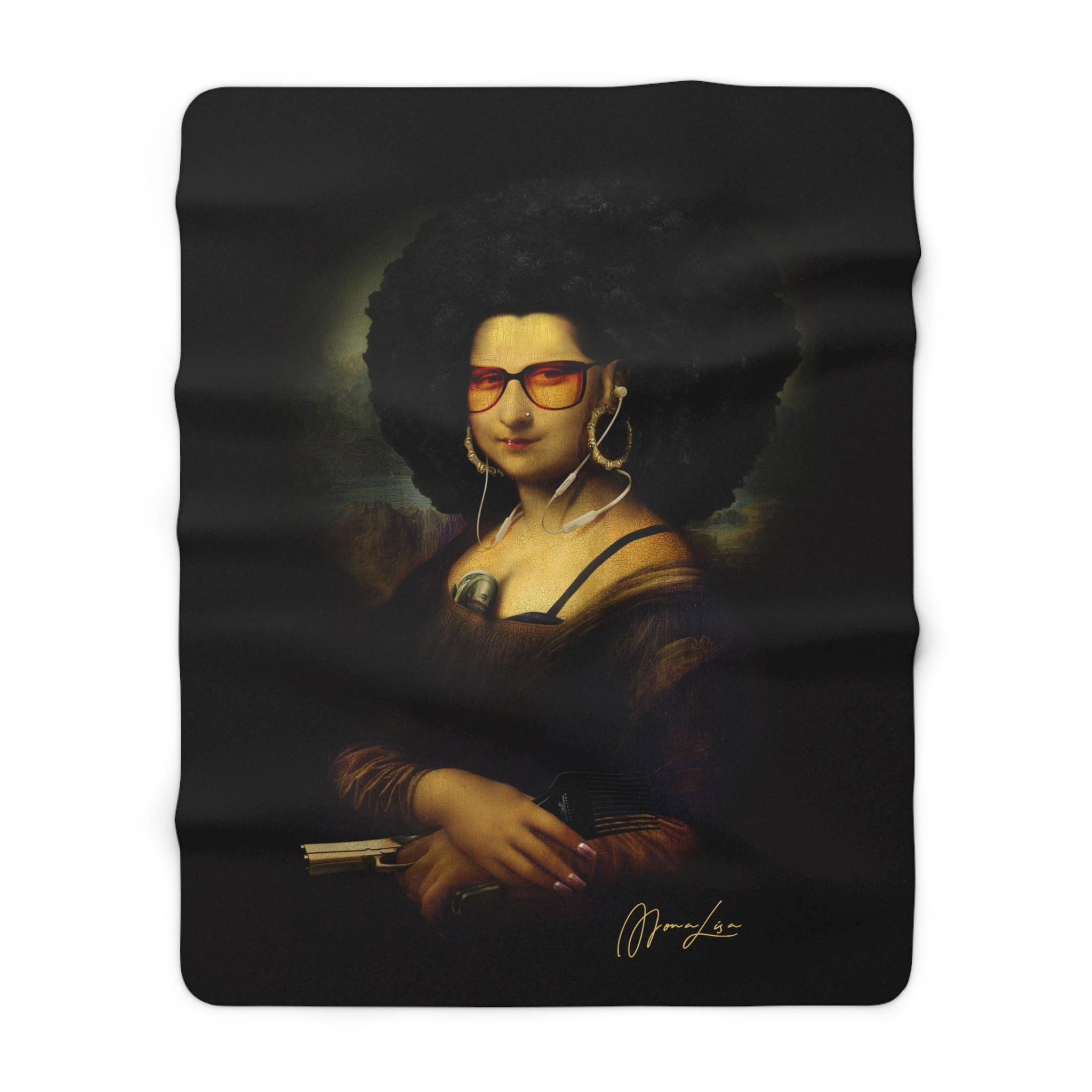 Mona From The Hood Blanket, Modern Lisa Blanket, Afro Mona Lisa, Mona Lisa Afro Blanket, Afro Lisa, Afroliscious, Sherpa Fleece Blanket - City2CityWorld